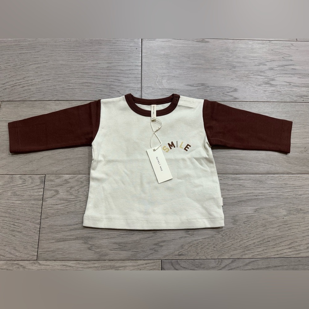 NWT Quincy Mae LS Smile Pocket Tee. Size: 6-12 MO